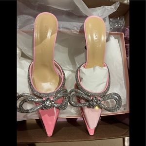 Mach & Mach Double-Bow Crystal-Embellished PVC Mules